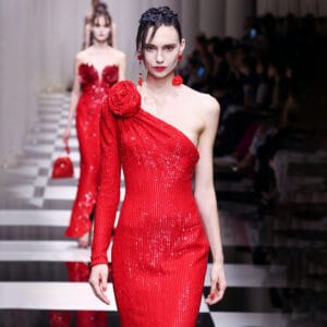 Luxury Rose Red Sequin Evening Gown