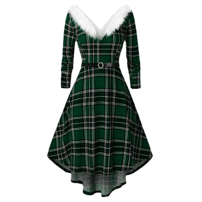 Women's Christmas Fur Dress - Long Sleeved Patchwork Design for Holiday Cheer - Image 3