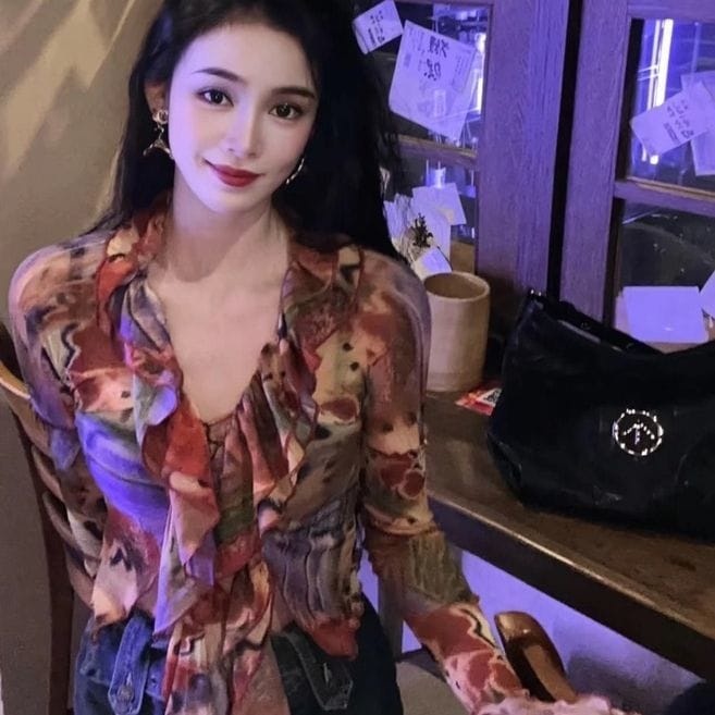 Women’s Vintage Floral Print Blouse | Elegant Long Sleeve Shirt - Image 3