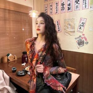 Women’s Vintage Floral Print Blouse | Elegant Long Sleeve Shirt