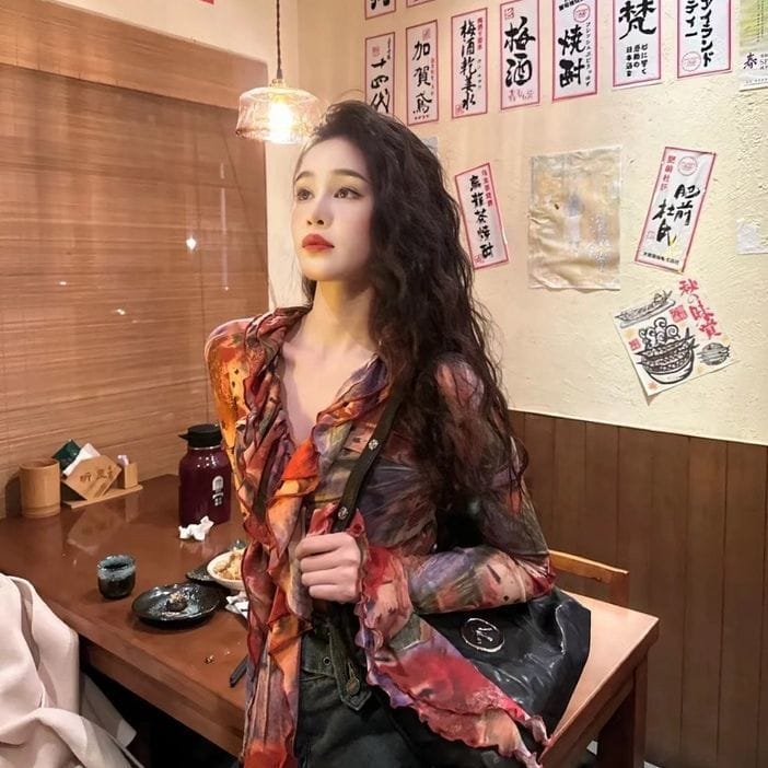 Women’s Vintage Floral Print Blouse | Elegant Long Sleeve Shirt