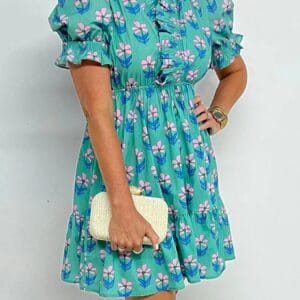 Floral Puff Sleeve Dress - Elegant Floral Print Shirt Dress