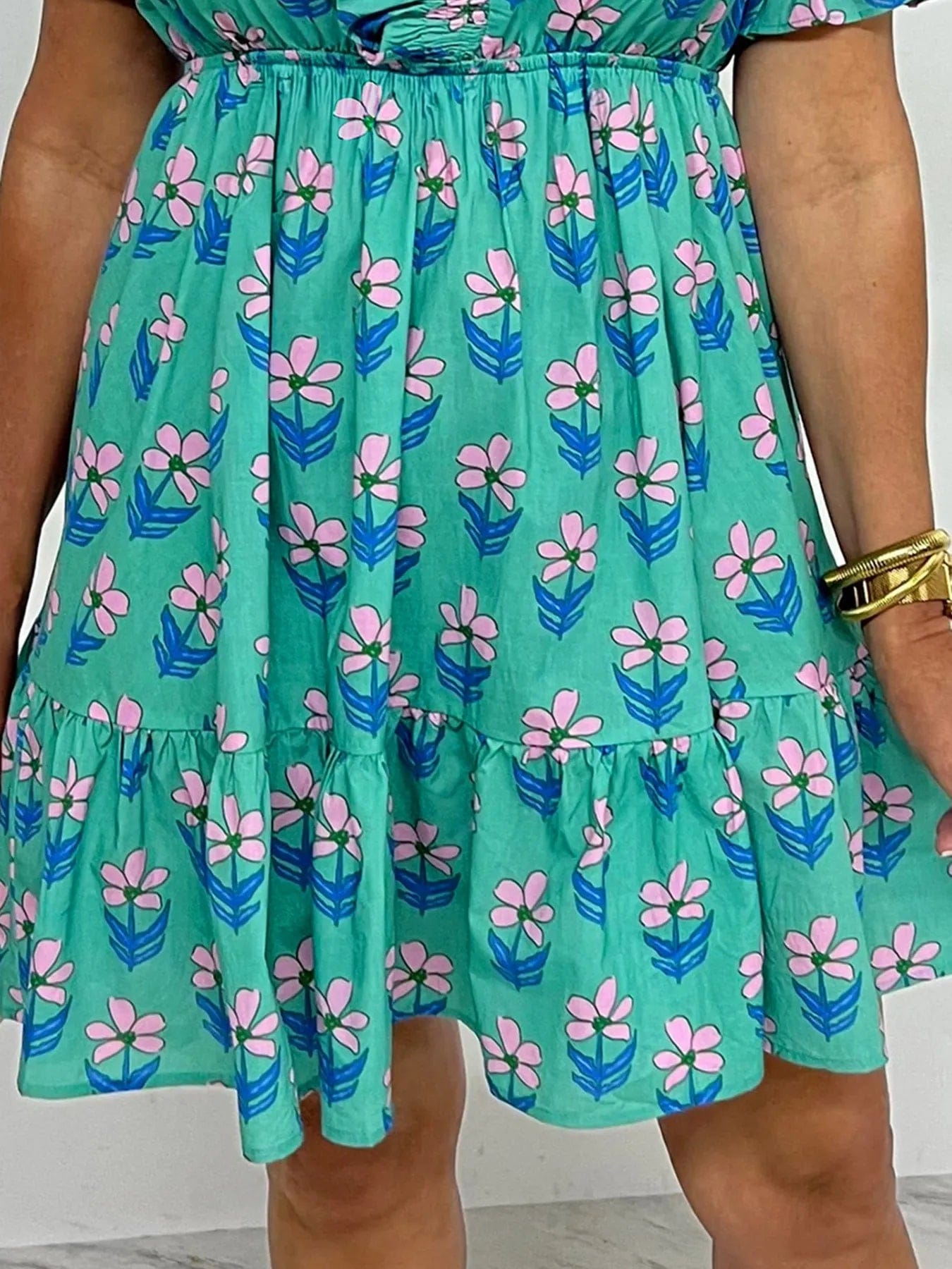 Floral Puff Sleeve Dress - Elegant Floral Print Shirt Dress - Image 4