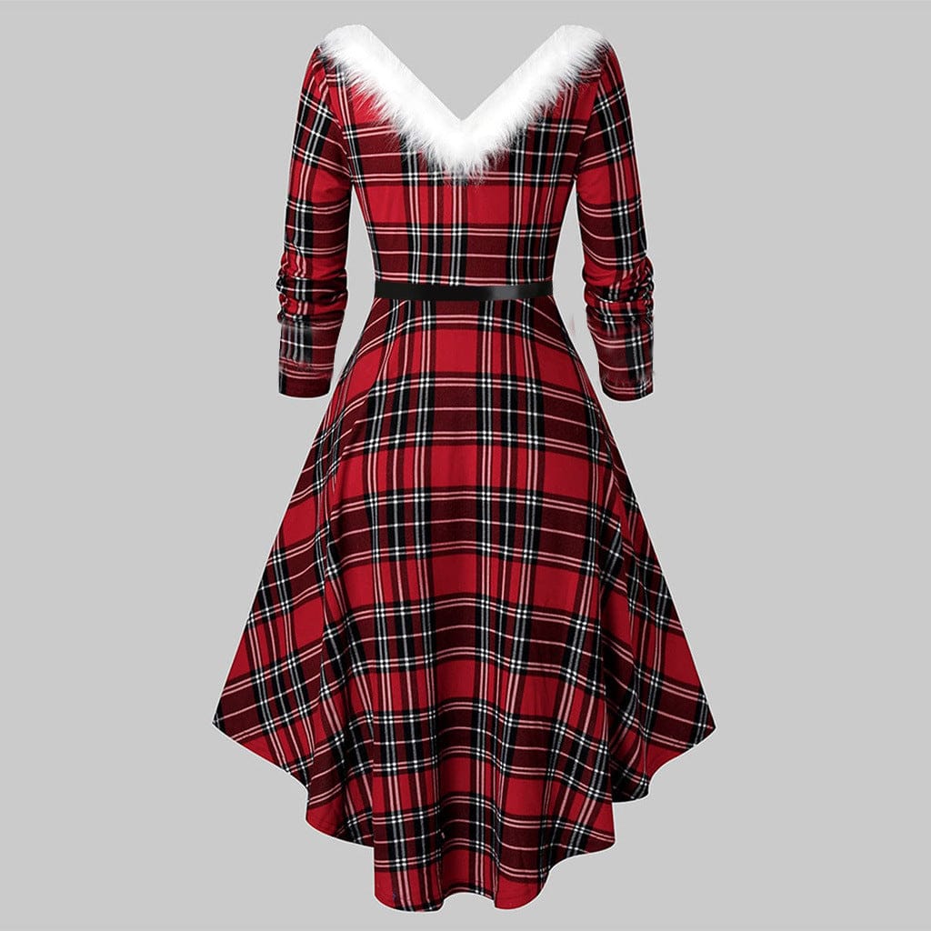 Women's Christmas Fur Dress - Long Sleeved Patchwork Design for Holiday Cheer - Image 2