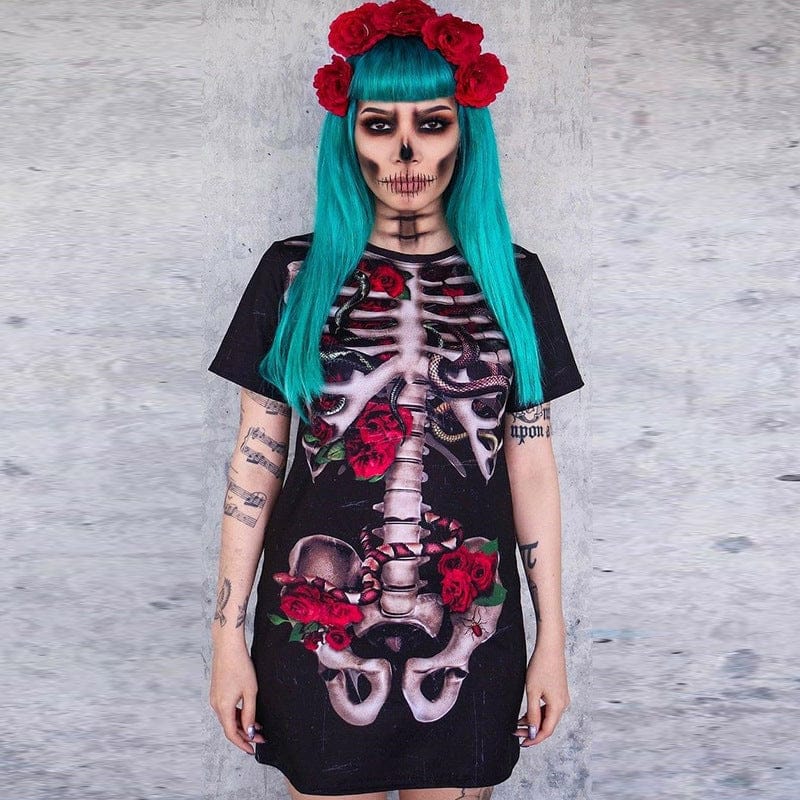 Halloween Costume Skull Print Dress for Women - Perfect Skull Print Halloween Dress - Image 5