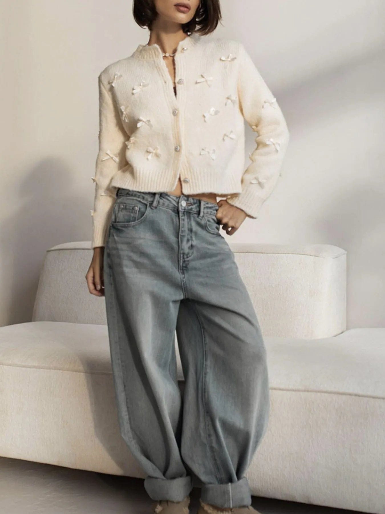 Bow Button Up Cardigan: Stylish Comfort with Long Sleeves - Image 5