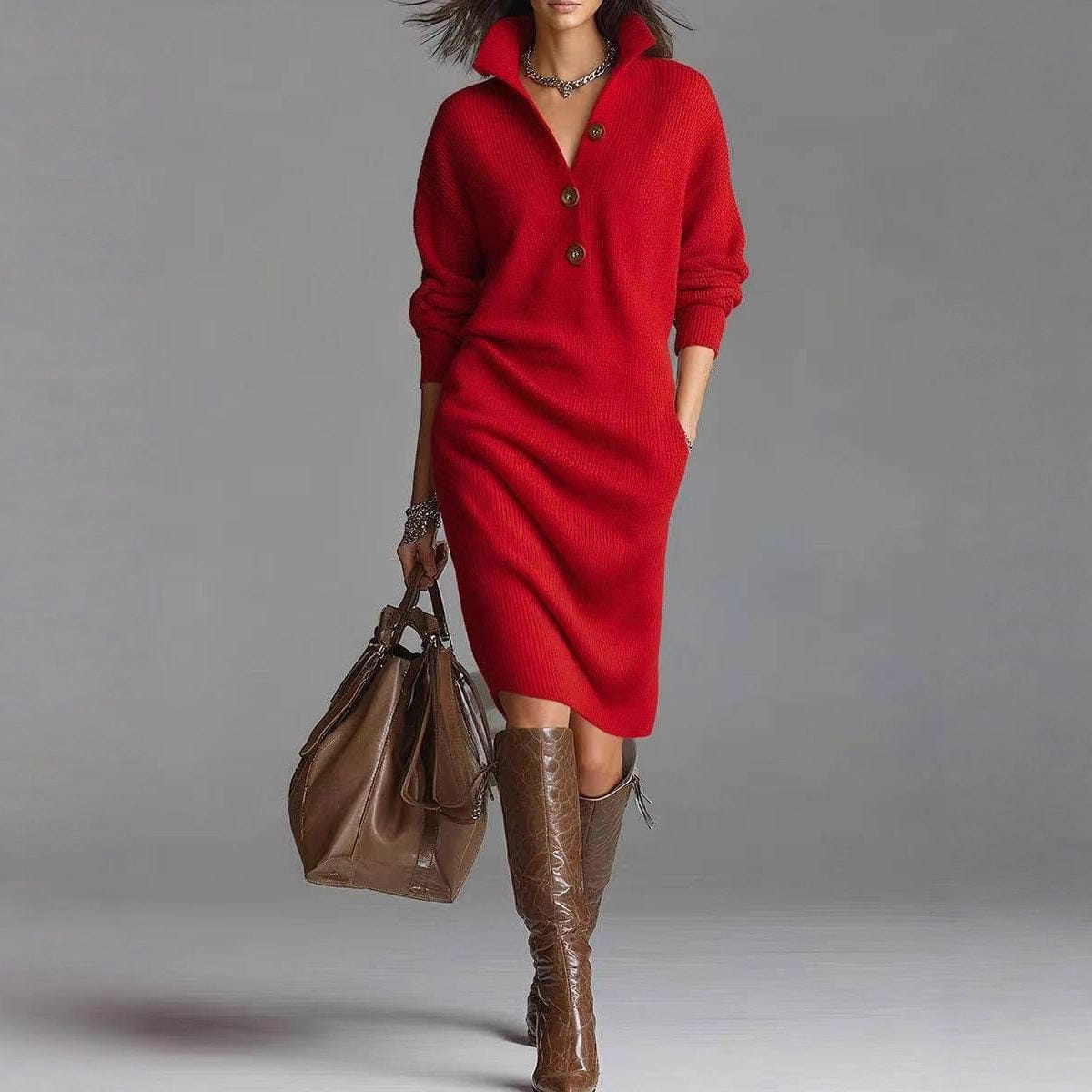 Fashion Sweater Dress: Warm Long-Sleeved Stylish Comfort - Image 3