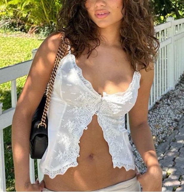Women’s Floral Lace Satin Cami Top | Slim Fit Sexy White Top - Image 4