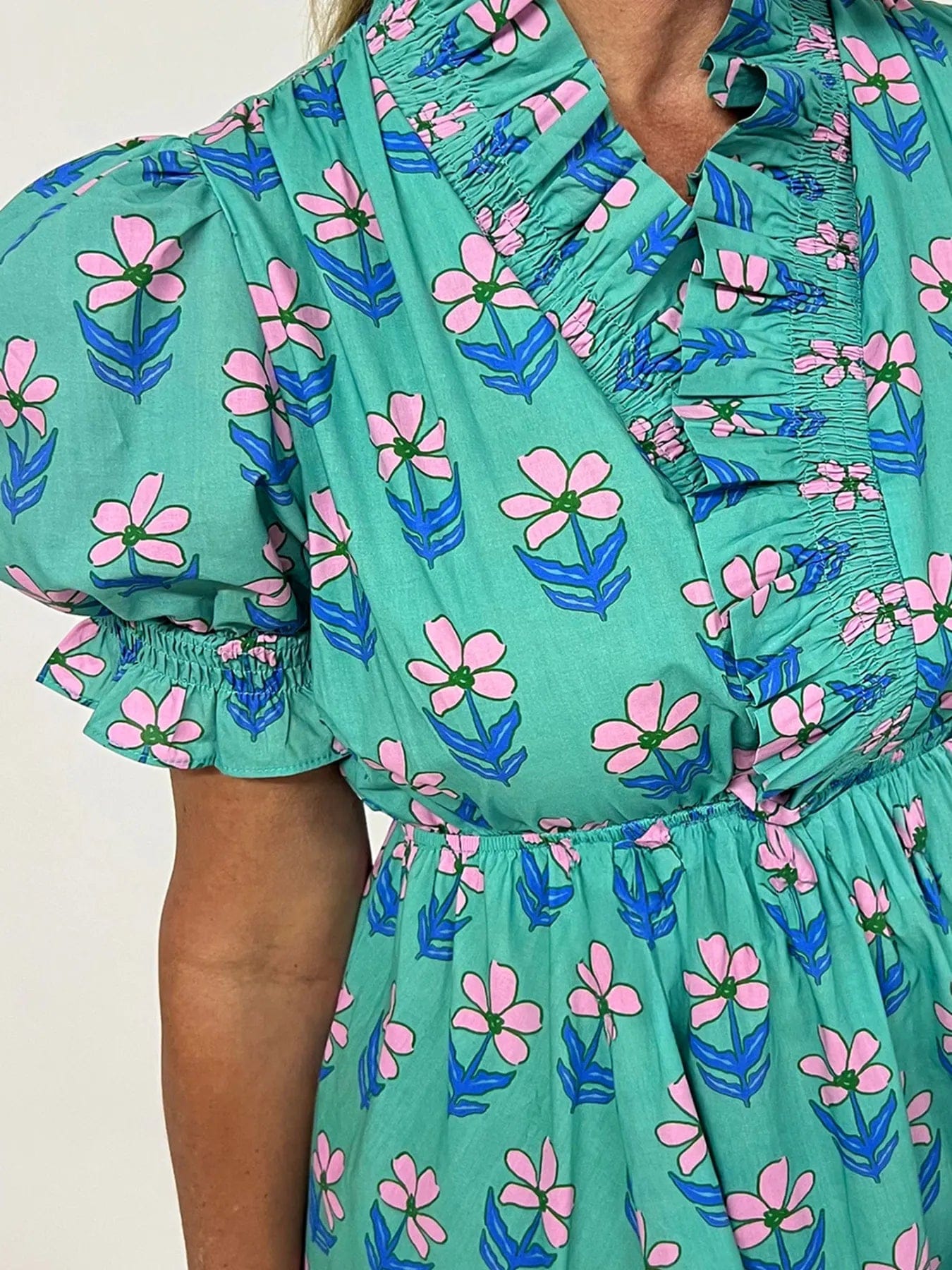 Floral Puff Sleeve Dress - Elegant Floral Print Shirt Dress - Image 3