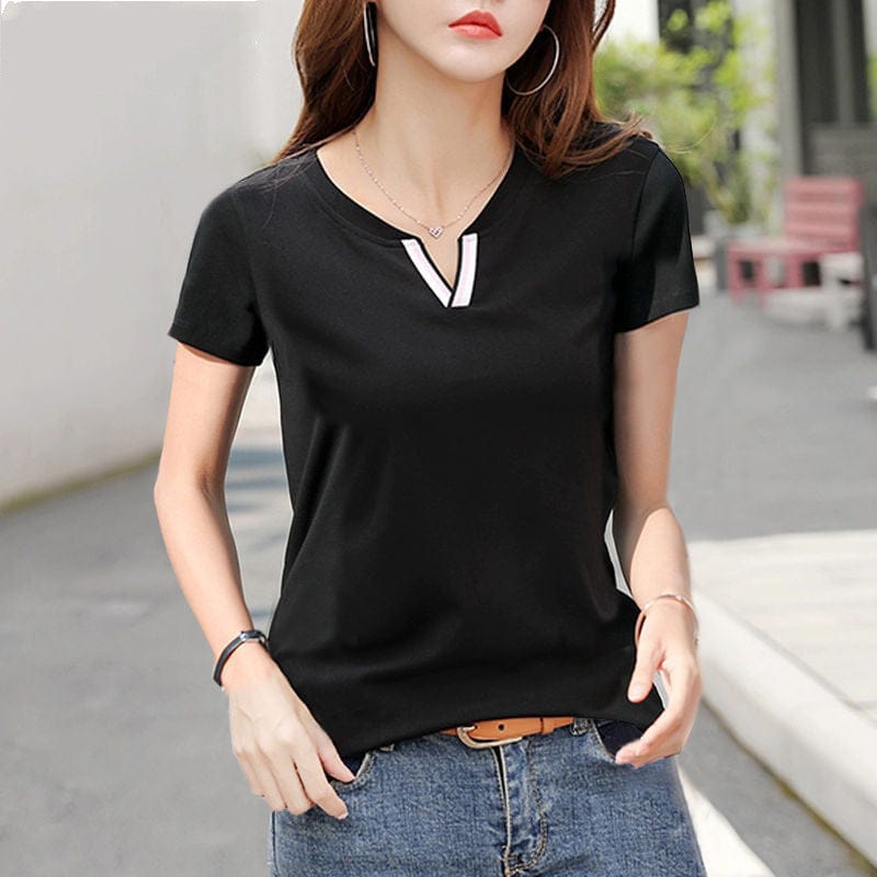 Women’s Cotton Short Sleeve T-Shirt – Casual Spliced Summer Top - Image 2