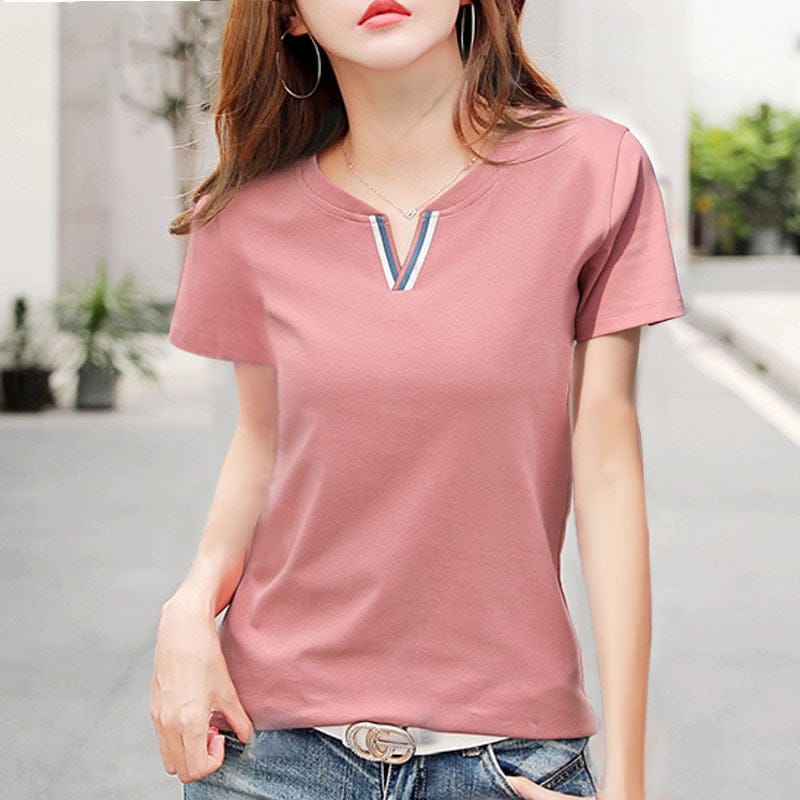 Women’s Cotton Short Sleeve T-Shirt – Casual Spliced Summer Top - Image 5