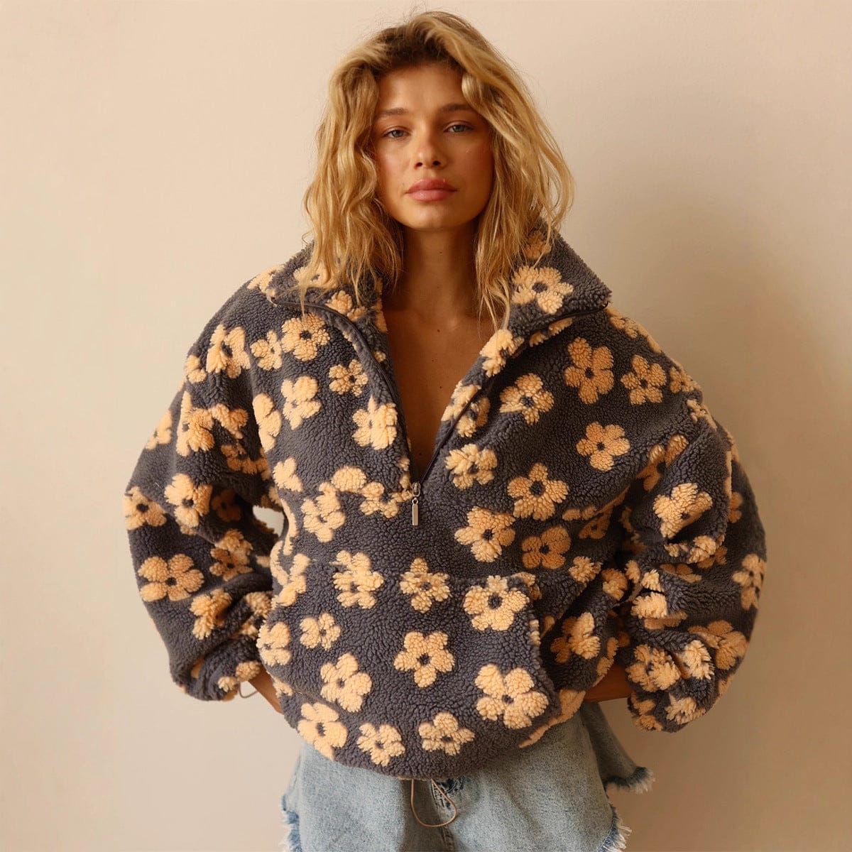 Casual Zip-Up Pullover for Women - Loose Fit Lapel Style - Image 3