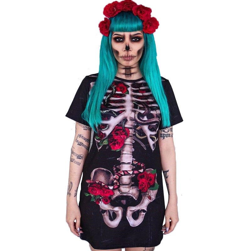 Halloween Costume Skull Print Dress for Women - Perfect Skull Print Halloween Dress - Image 2