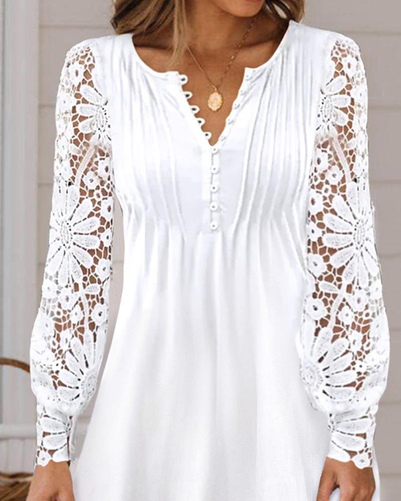 Women’s Lace Commuter Blouse | Elegant Solid Color Top - Image 4