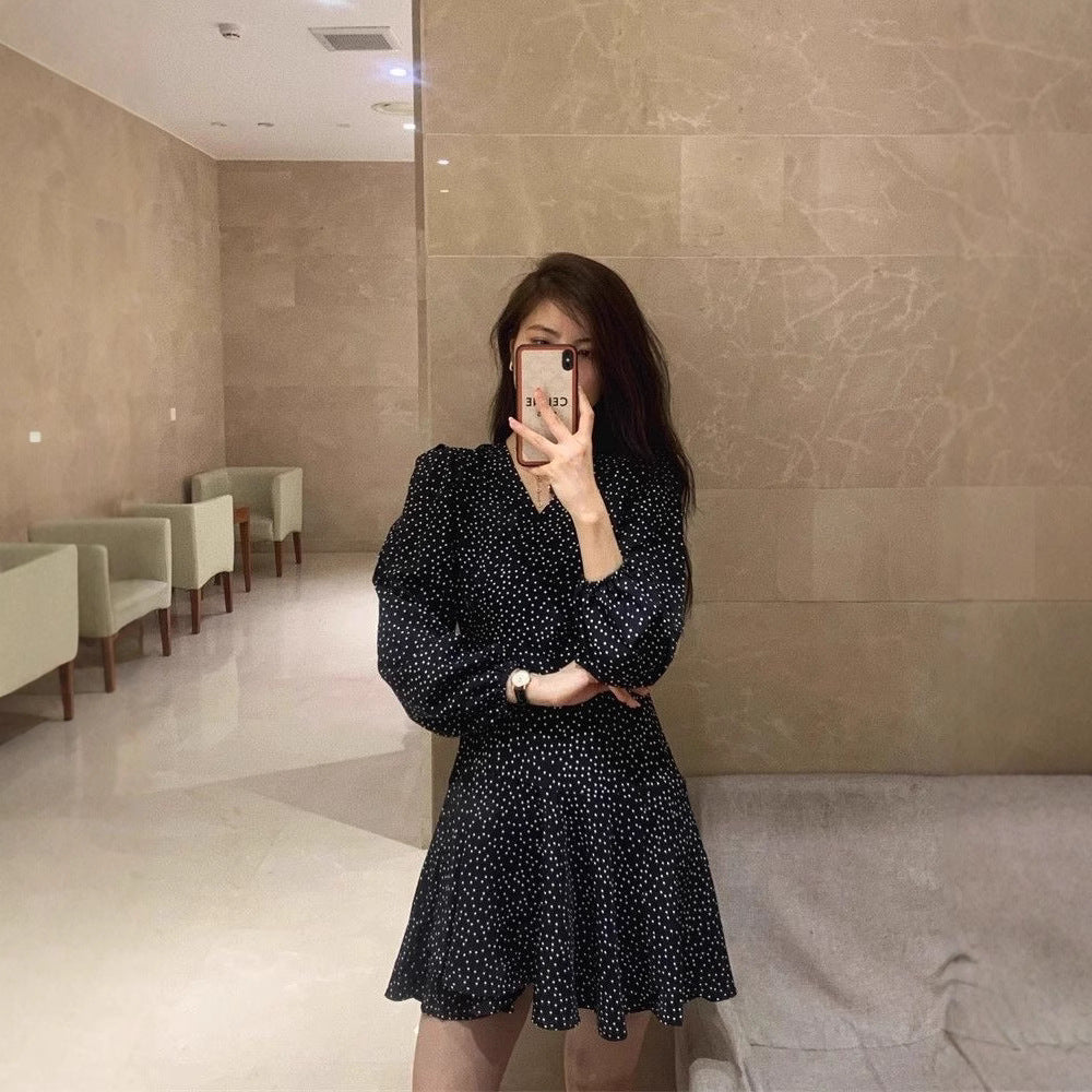 Women’s Polka Dot High-Waist Dress – Long Sleeve Pullover Style - Image 4