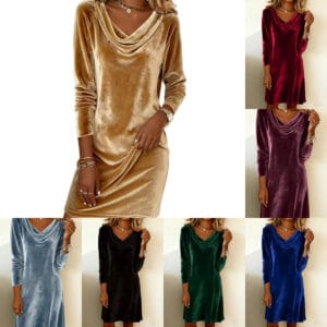 Elegant Velvet Dress in Solid Color - Timeless Style and Comfort