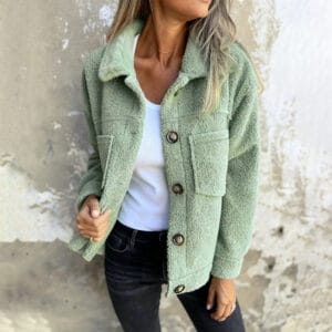 Plus Size Sherpa Jacket for Women – Solid Color Long Sleeve Style