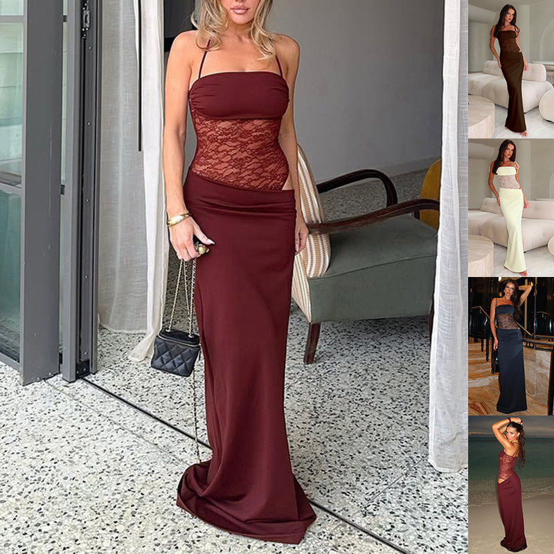 Women’s Sleeveless Sling Maxi Dress | High Waist Long Dress