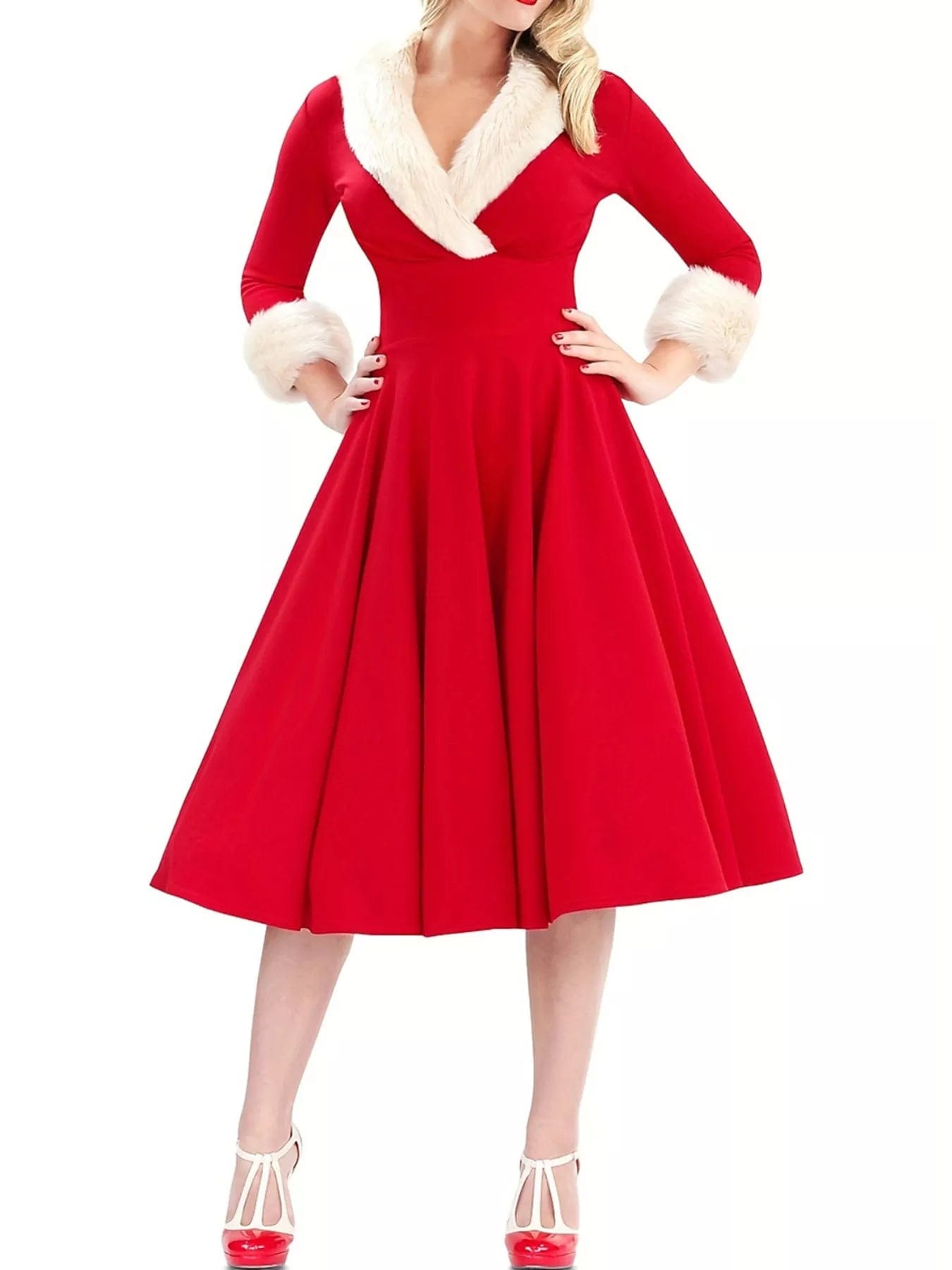 Faux Fur Trim Christmas Dress - Festive Holiday Style for Every Celebration - Image 2