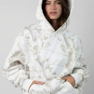 Women’s Floral Hooded Sweatshirt – Loose Fit Lantern Sleeve Pullover