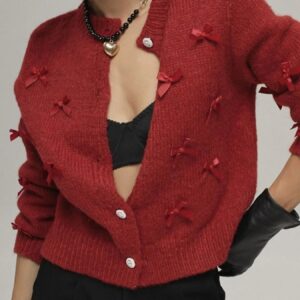 Bow Button Up Cardigan: Stylish Comfort with Long Sleeves