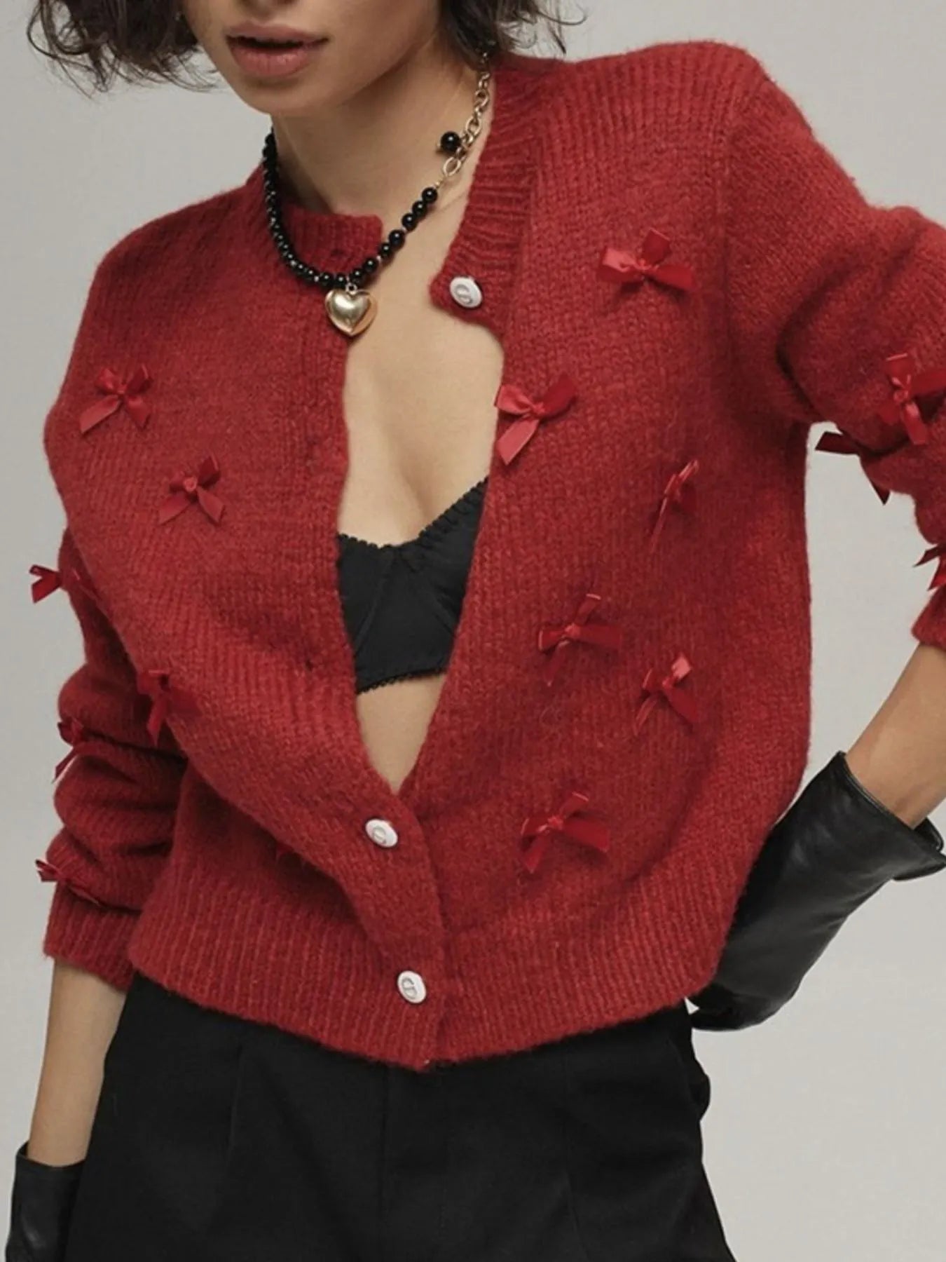 Bow Button Up Cardigan: Stylish Comfort with Long Sleeves