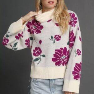 Floral Mock Neck Sweater - Stylish Floral Patterned Sweater for All Seasons