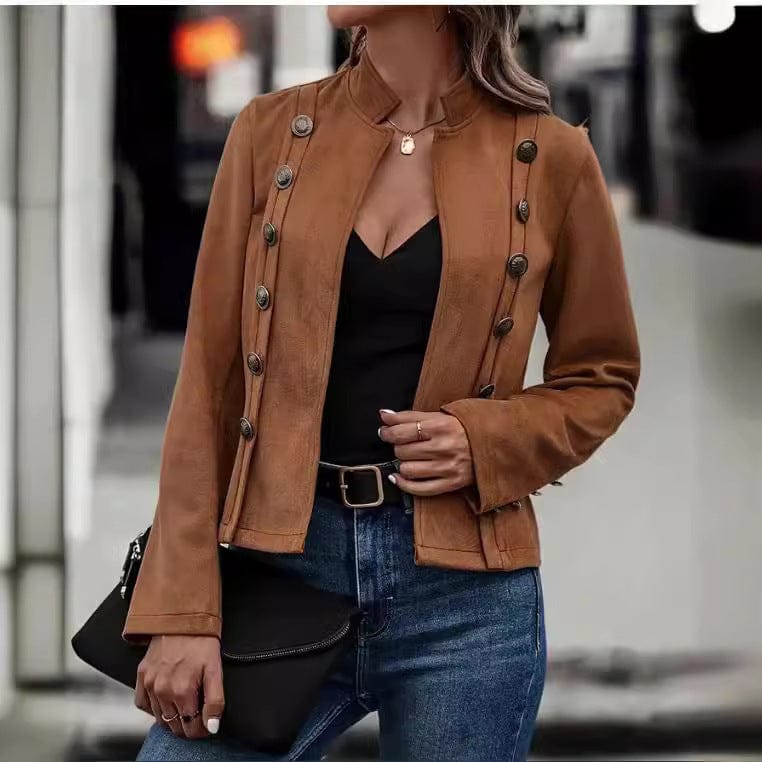 Metal Buckle Velvet Coat - Retro Long-sleeved Style for Timeless Elegance - Image 2