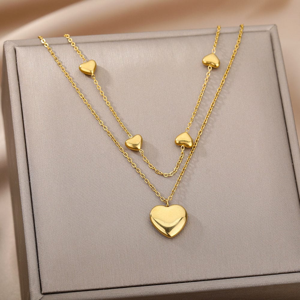 Multilayer Heart Pendant Necklace – Gold Moon & Star Details - Image 2