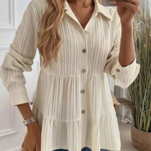 Button-Down Long Sleeve Tiered Shirt for Effortless Style and Versatility