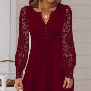 Women’s Lace Commuter Blouse | Elegant Solid Color Top