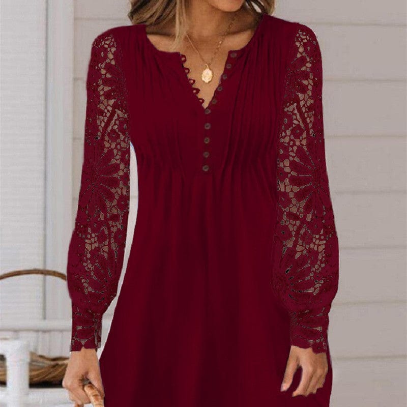 Women’s Lace Commuter Blouse | Elegant Solid Color Top