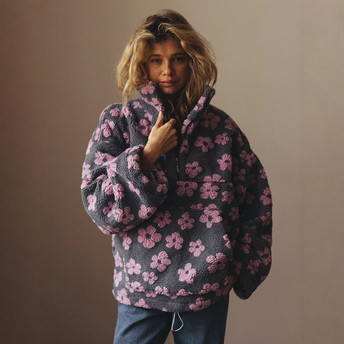 Casual Zip-Up Pullover for Women - Loose Fit Lapel Style - Image 2