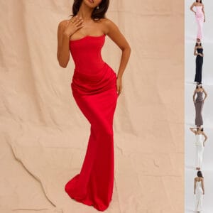 Women’s Tube Top Evening Gown – Sleeveless Long Sexy Dress