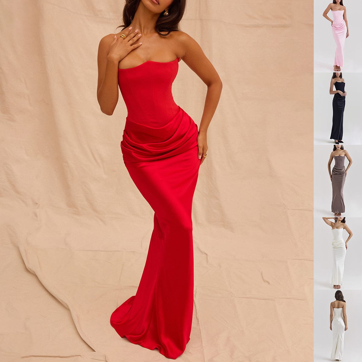 Women’s Tube Top Evening Gown – Sleeveless Long Sexy Dress