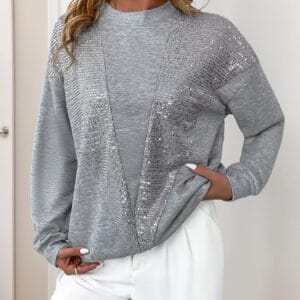 Sequin Sweatshirt for Stylish Comfort with Round Neck and Dropped Shoulders