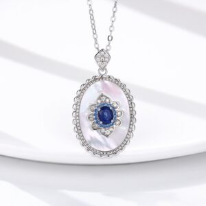 Sapphire Blue Pendant Necklace in 925 Sterling Silver - O-Chain Design