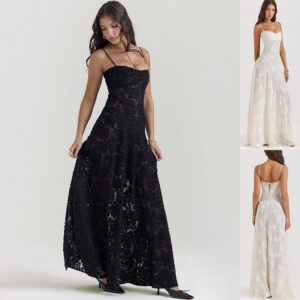 Elegant Lace Suspender Evening Dress
