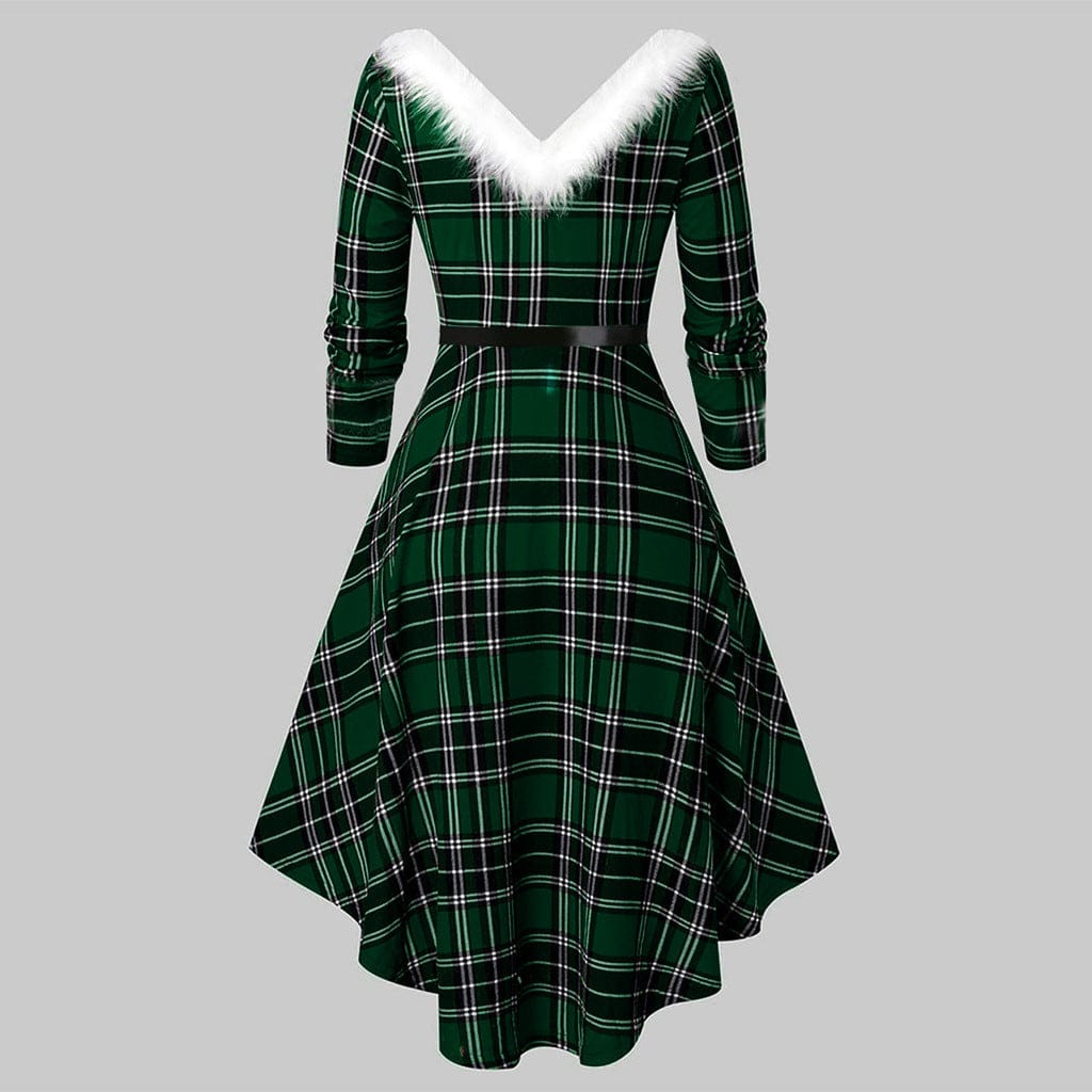 Women's Christmas Fur Dress - Long Sleeved Patchwork Design for Holiday Cheer - Image 4