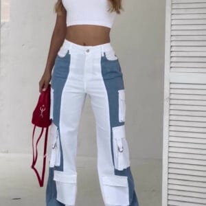 Women’s Elegant Patchwork Pants | Full-Length Regular Fit Trousers