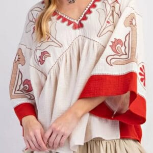Printed V-Neck Top with Contrast Trim Details for Stylish Women