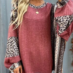 Leopard Color Block Ribbed Top - Trendy Leopard Color Block Top for Stylish Outfits