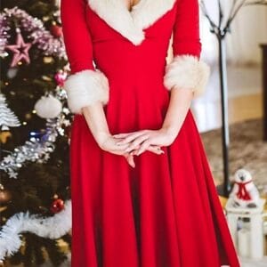 Faux Fur Trim Christmas Dress - Festive Holiday Style for Every Celebration