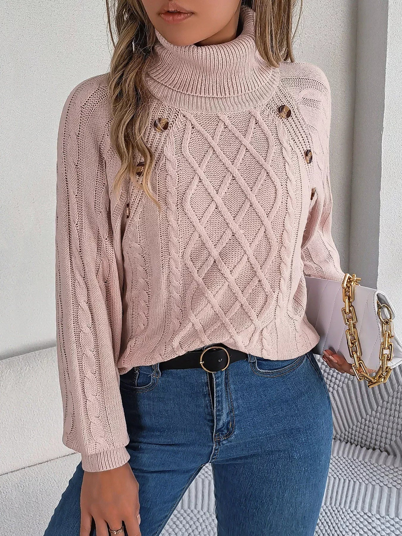 Cable Knit Turtleneck Sweater for Cozy Long Sleeve Comfort - Image 2