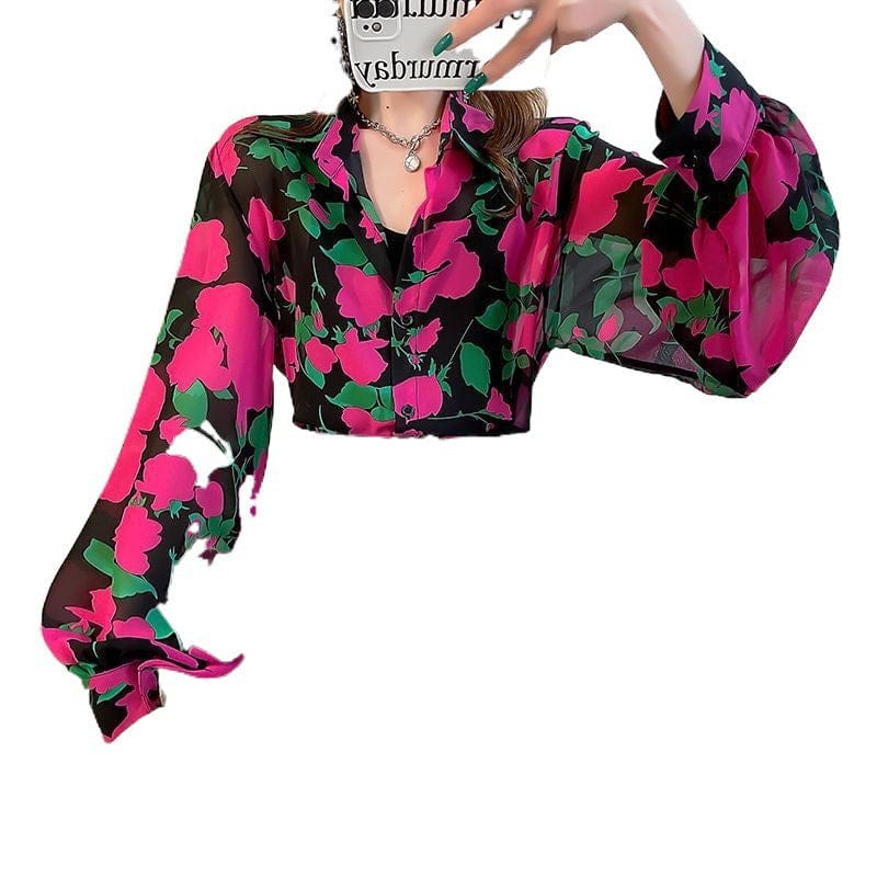 Chiffon Floral Blouse with Lantern Sleeves - Image 3