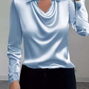 Satin Long Sleeve Blouse with Collared Neck Design