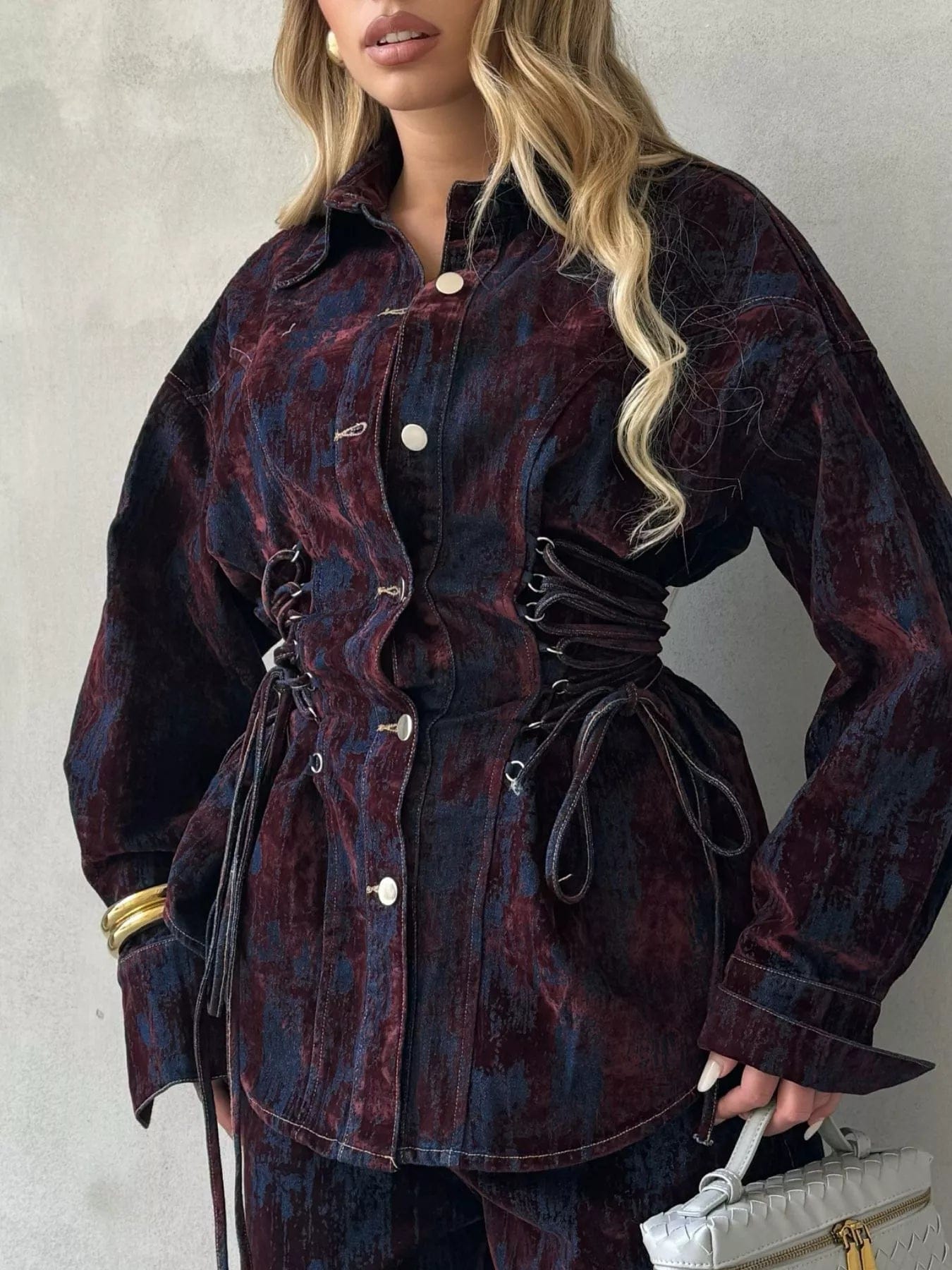 Laced Up Button Up Jacket and Jeans - Image 2