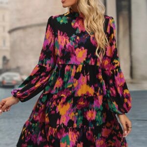Printed Balloon Sleeve Mini Dress for Effortless Style and Comfort
