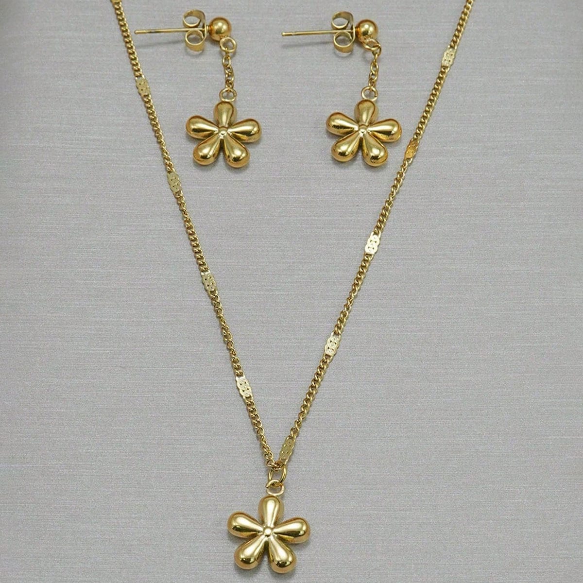 Flower Pendant Necklace Set with Matching Earrings - Image 5