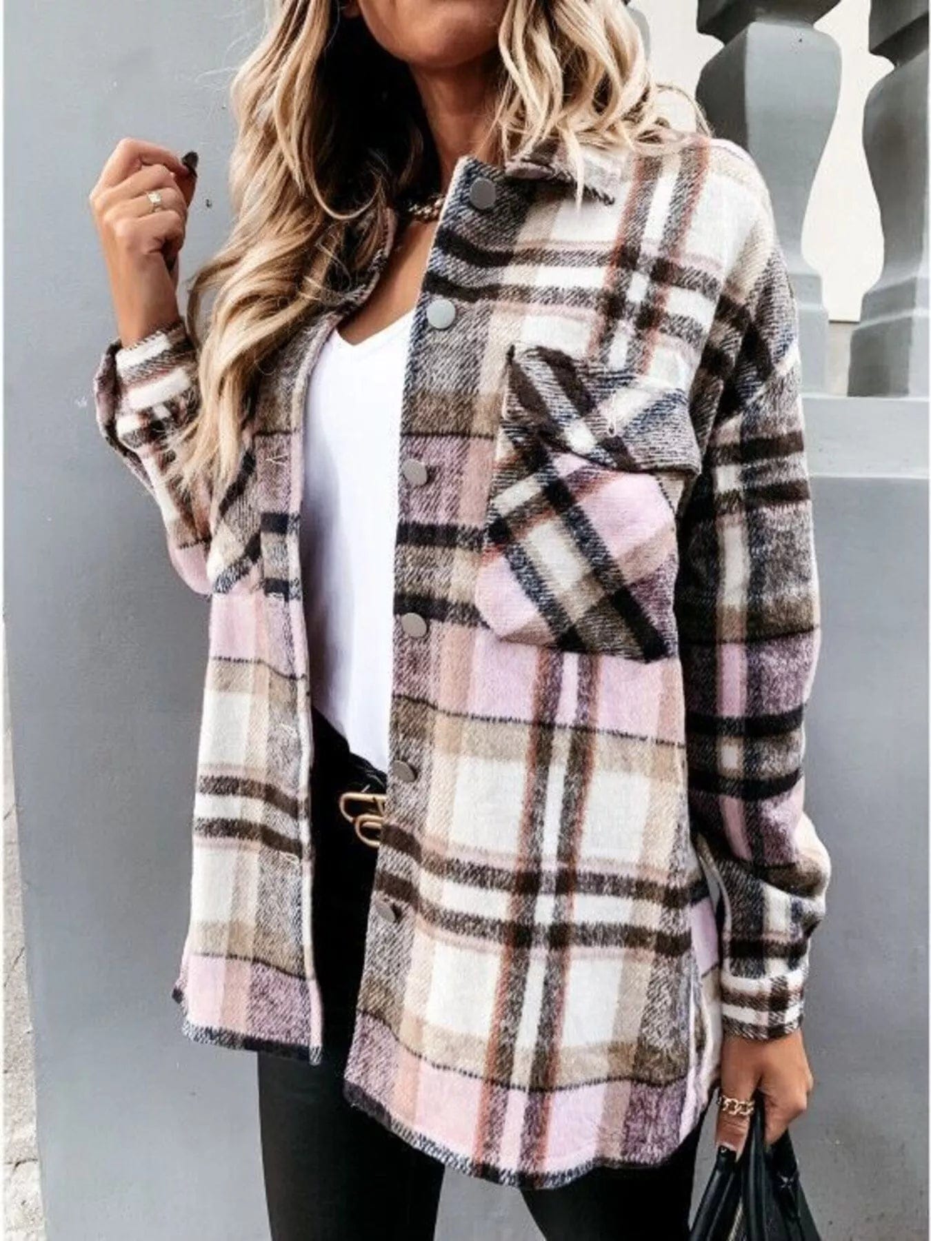 Plaid Button-Down Shacket for Effortless Stylish Layering - Image 2